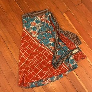 Silk Reversible Wrap Skirt Blue Floral Handmade